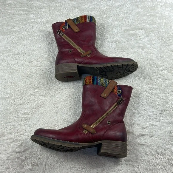 Rieker Amy 95891-35 burgandy sherpa fleece and yarn side zip boots, 40 or 8.5 - Picture 4 of 12